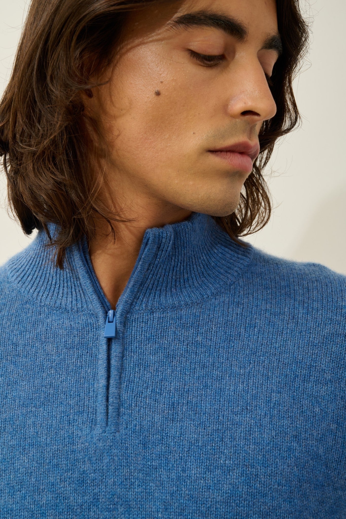 lyna pull camionneur 4 fils bleu denim 100% cachemire