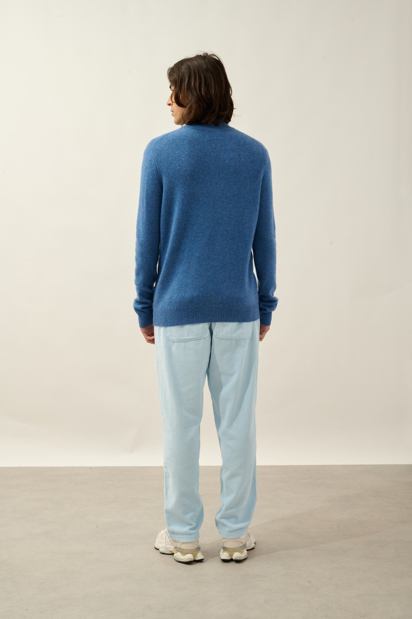 lyna pull camionneur 4 fils bleu denim 100% cachemire