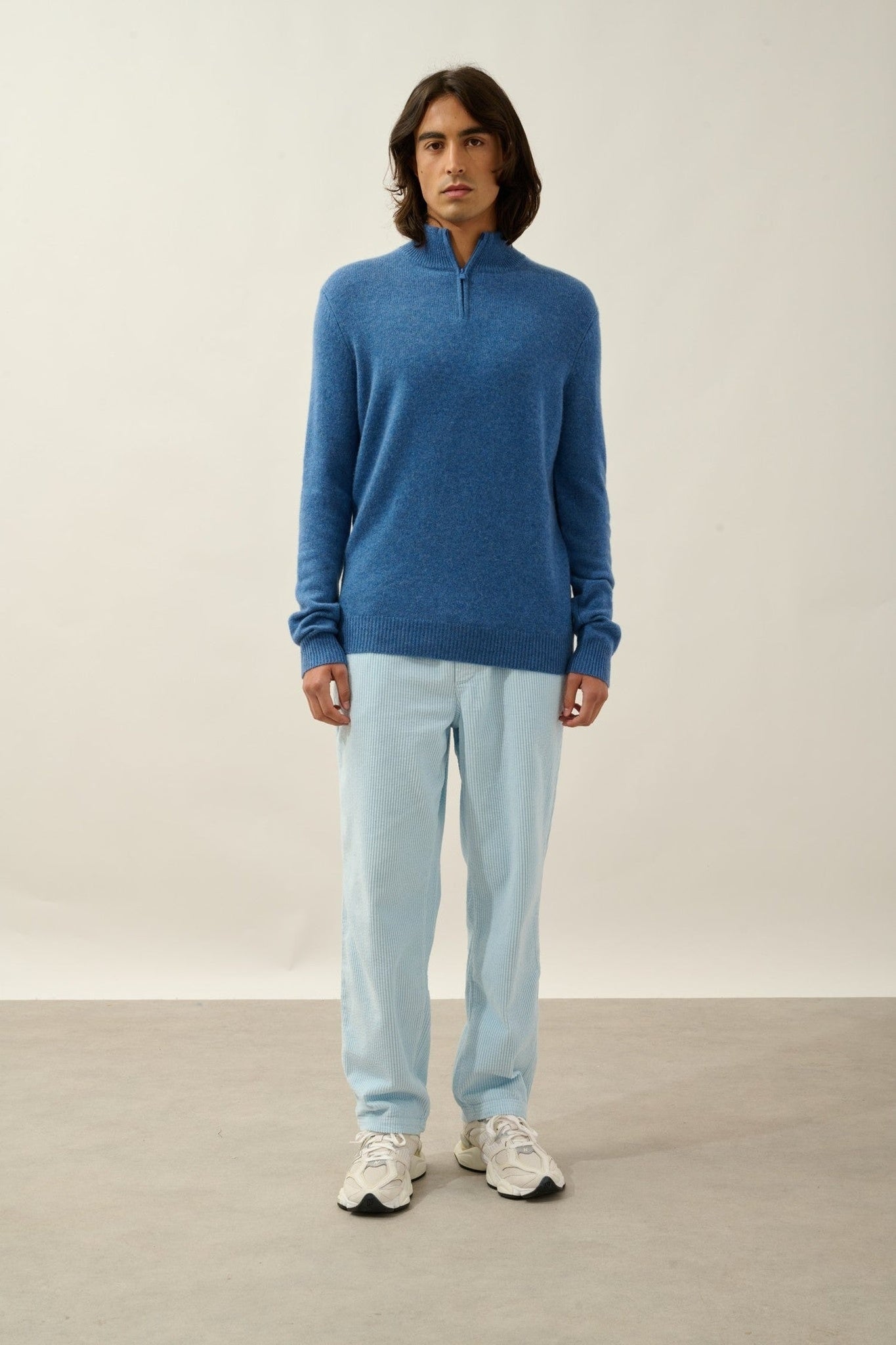 lyna pull camionneur 4 fils bleu denim 100% cachemire