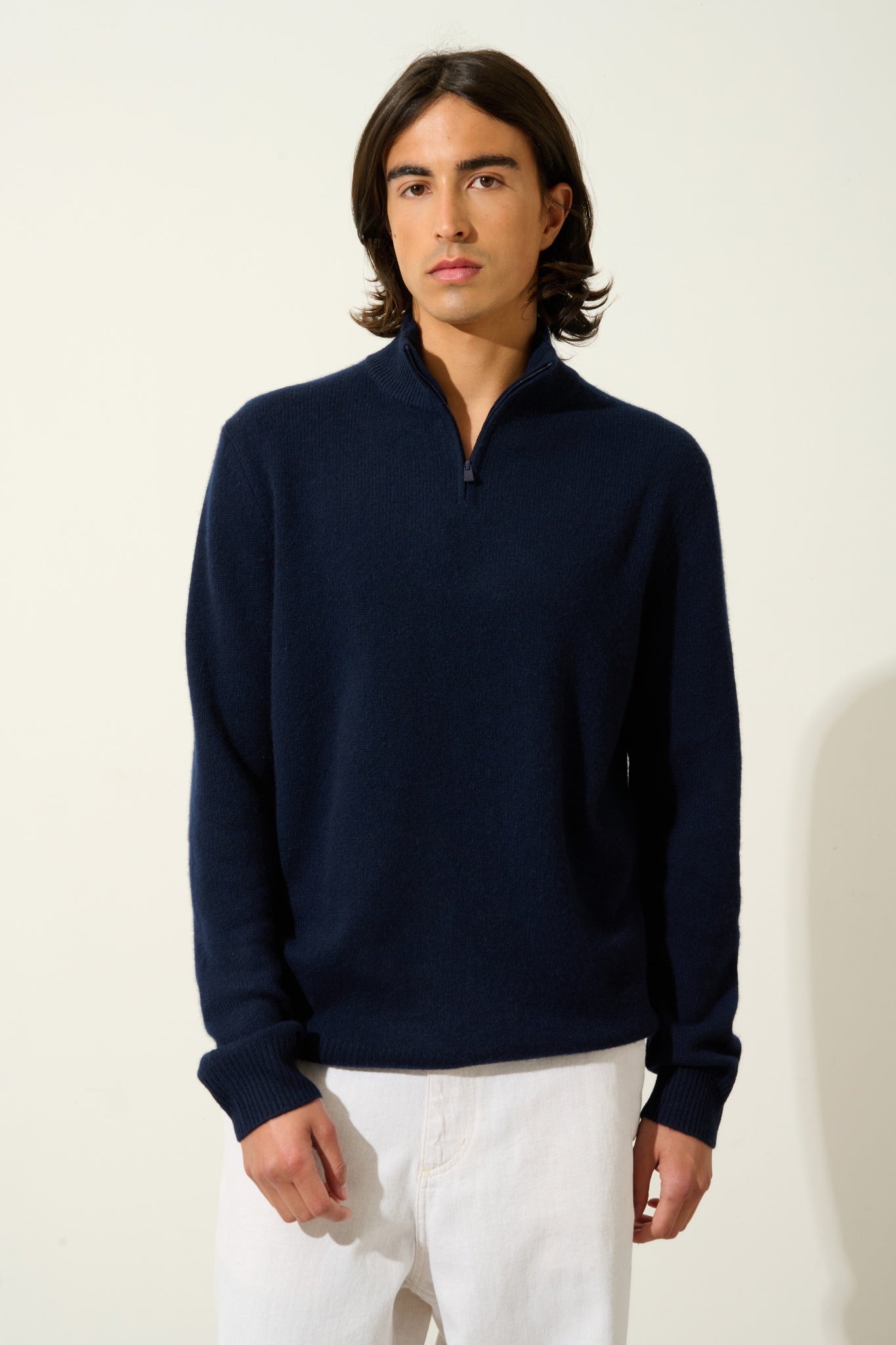 LYNA pull camionneur 4 fils navy 100% cachemire