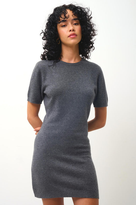 LYNN sleeveless round-neck dress anthracite mottled 100% cashmere