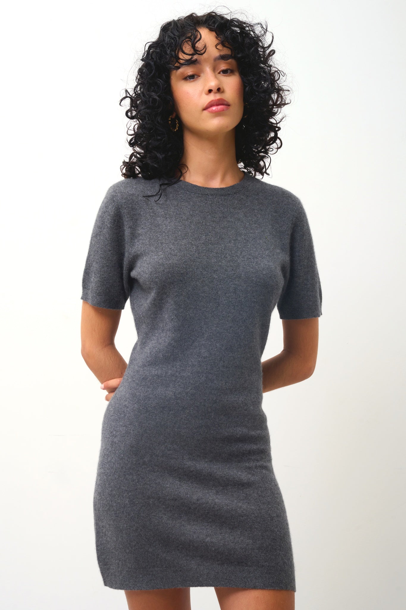 LYNN sleeveless round-neck dress anthracite mottled 100% cashmere