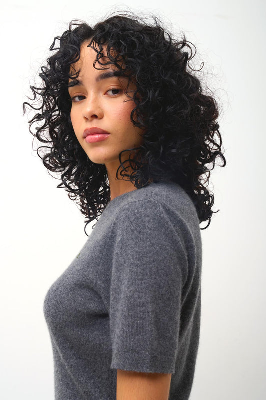 LYNN sleeveless round-neck dress anthracite mottled 100% cashmere