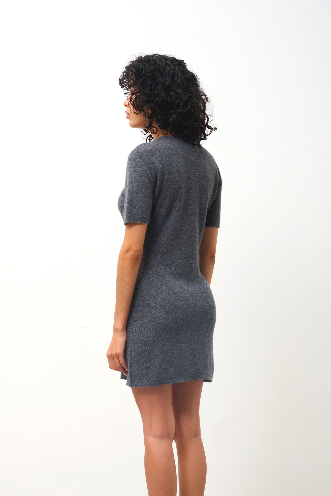 LYNN sleeveless round-neck dress anthracite mottled 100% cashmere