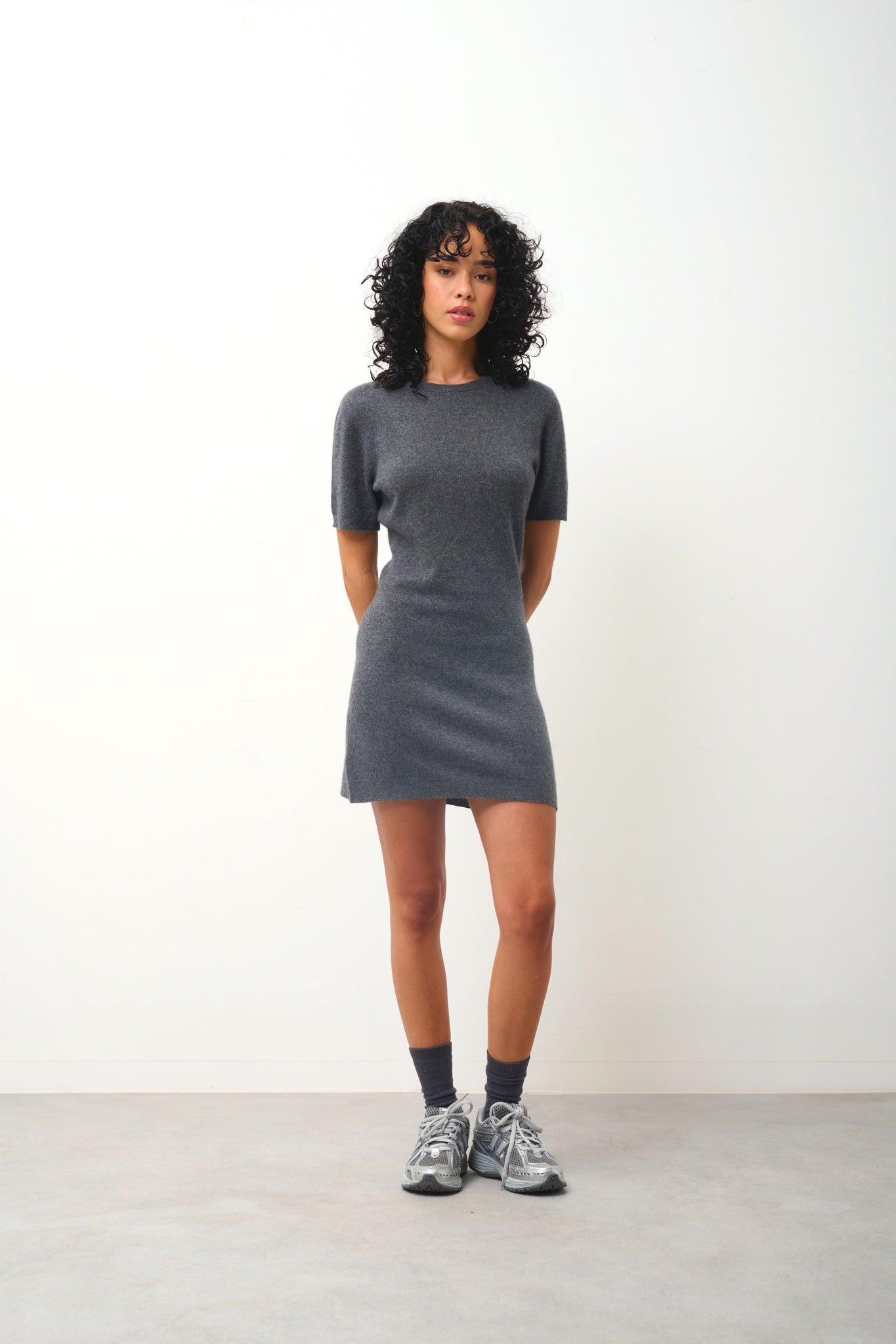 LYNN sleeveless round-neck dress anthracite mottled 100% cashmere