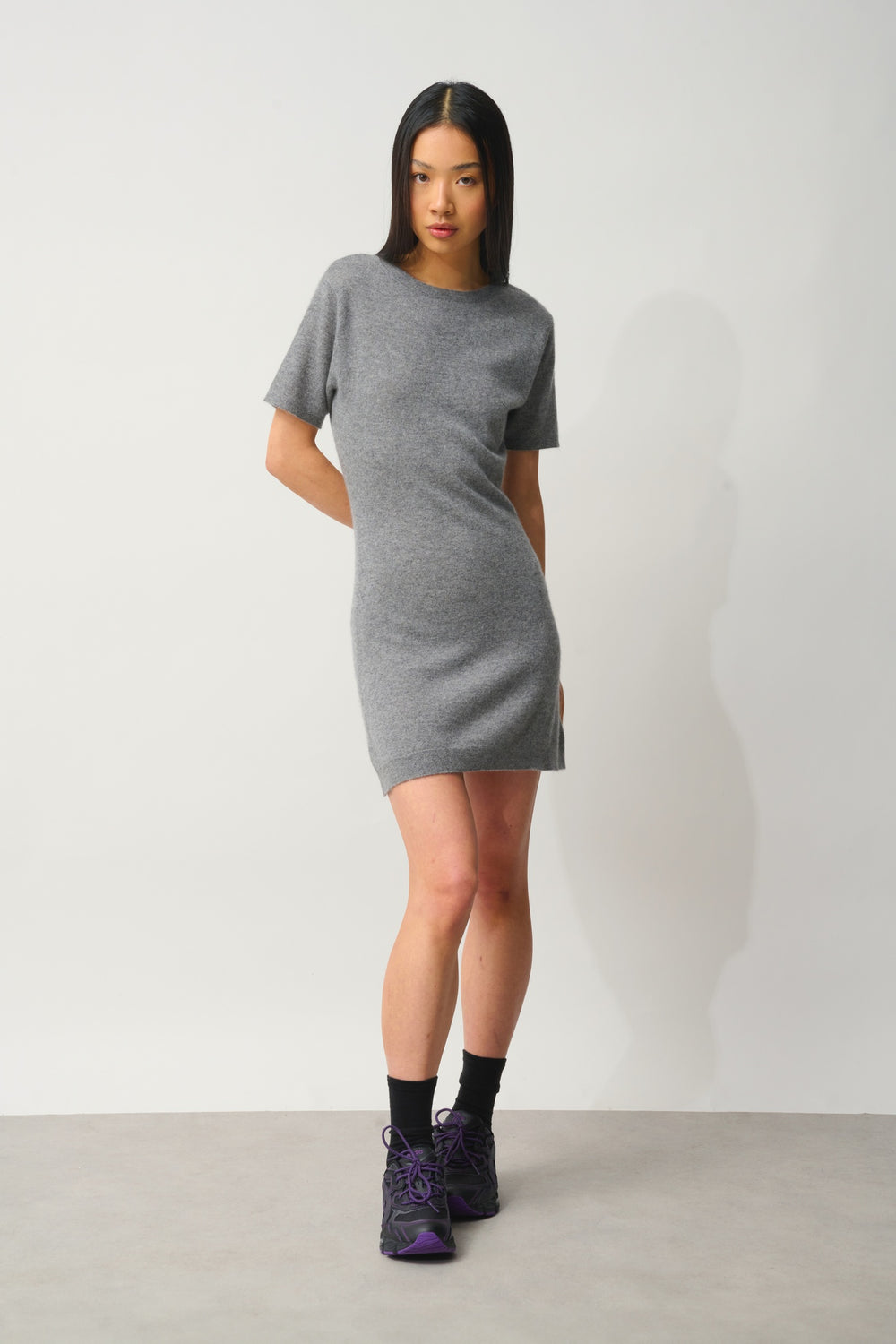 LYNN robe col rond sans manches flanelle chiné 100% cachemire