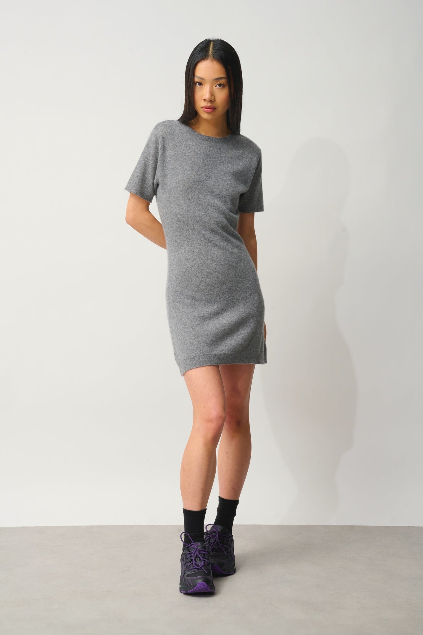 LYNN robe col rond sans manches flanelle chiné 100% cachemire