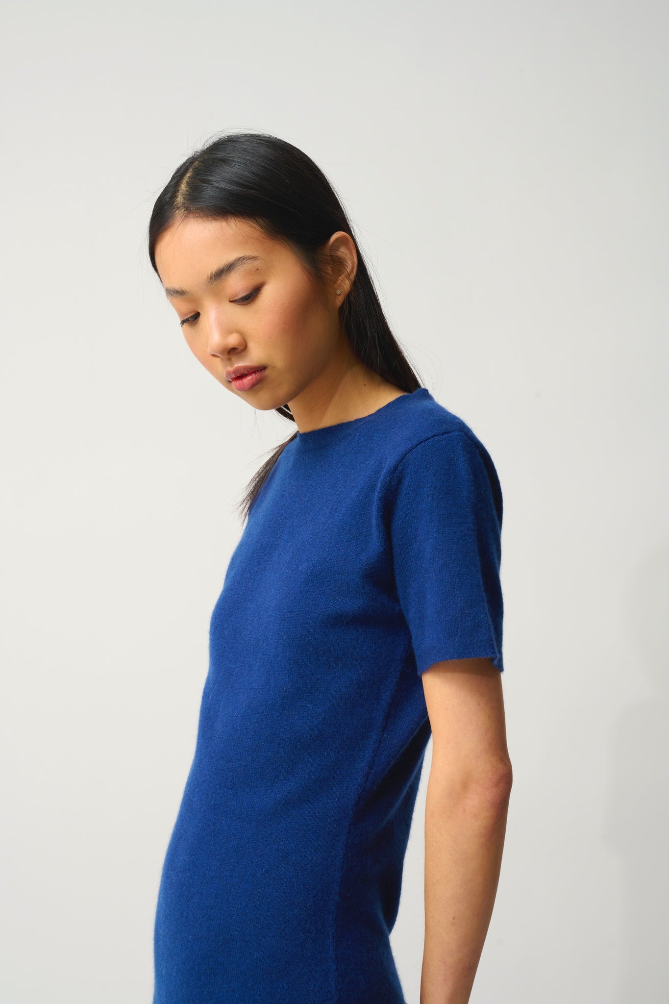 LYNN Mitternachtsblaues ärmelloses Rundhalskleid 100% Kaschmir