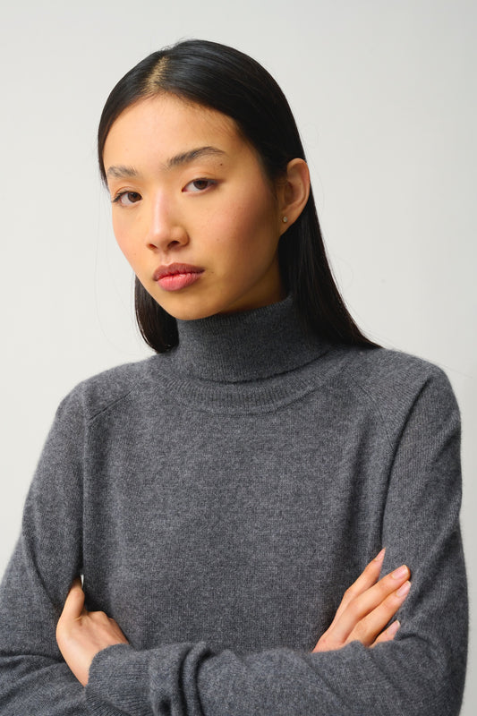 MADELINE Rollkragenpullover anthrazit meliert 100% Kaschmir