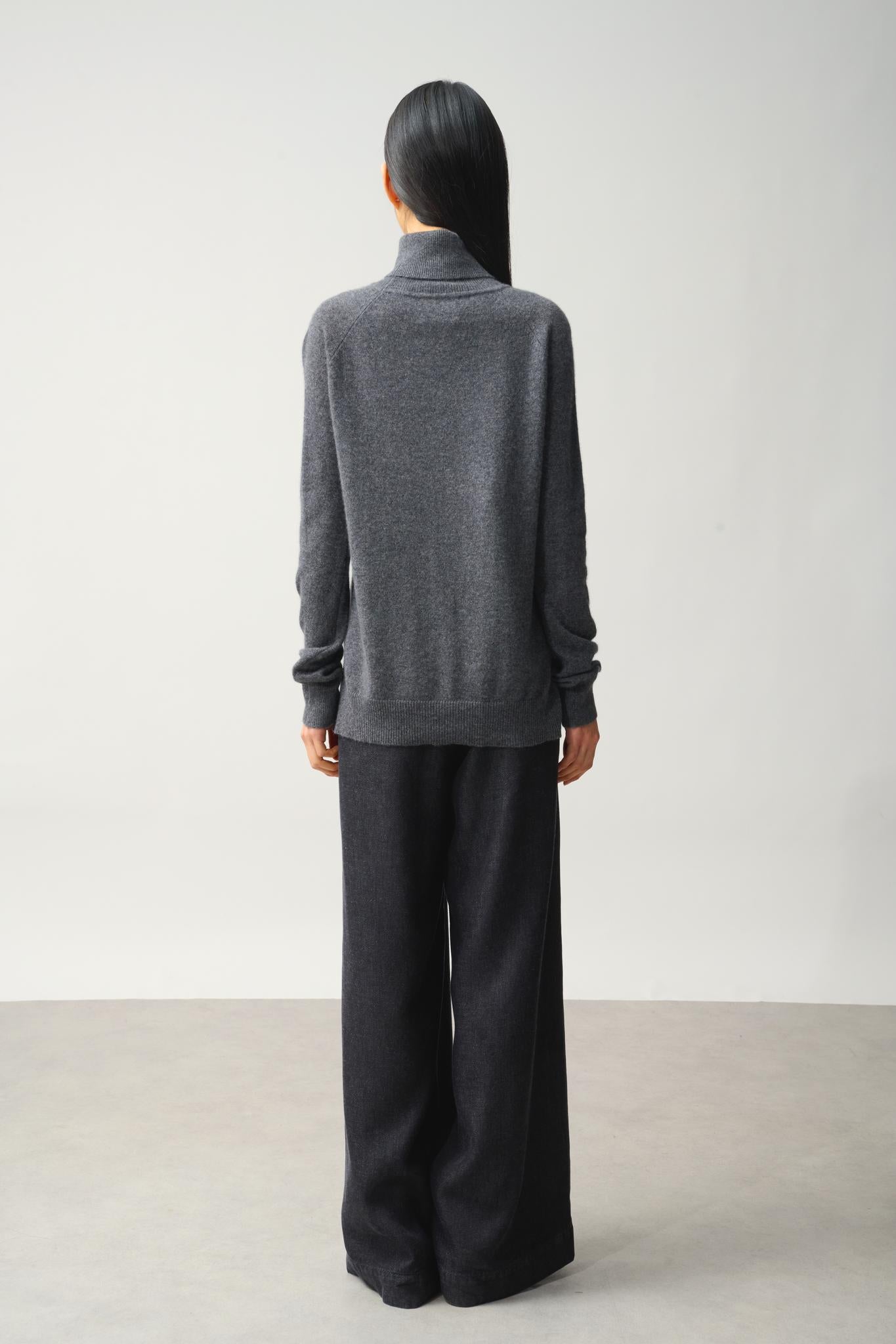 MADELINE pull col roulé anthracite chiné 100% cachemire