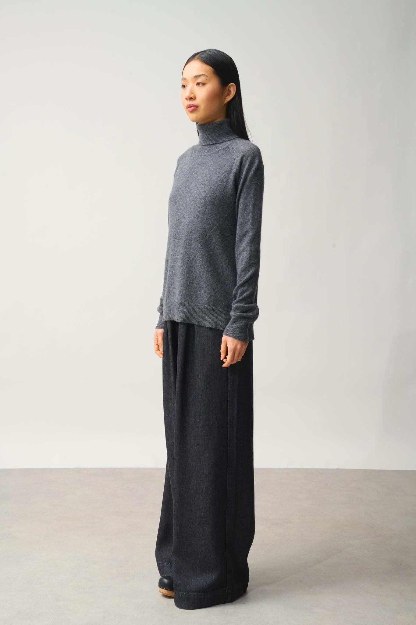 MADELINE pull col roulé anthracite chiné 100% cachemire