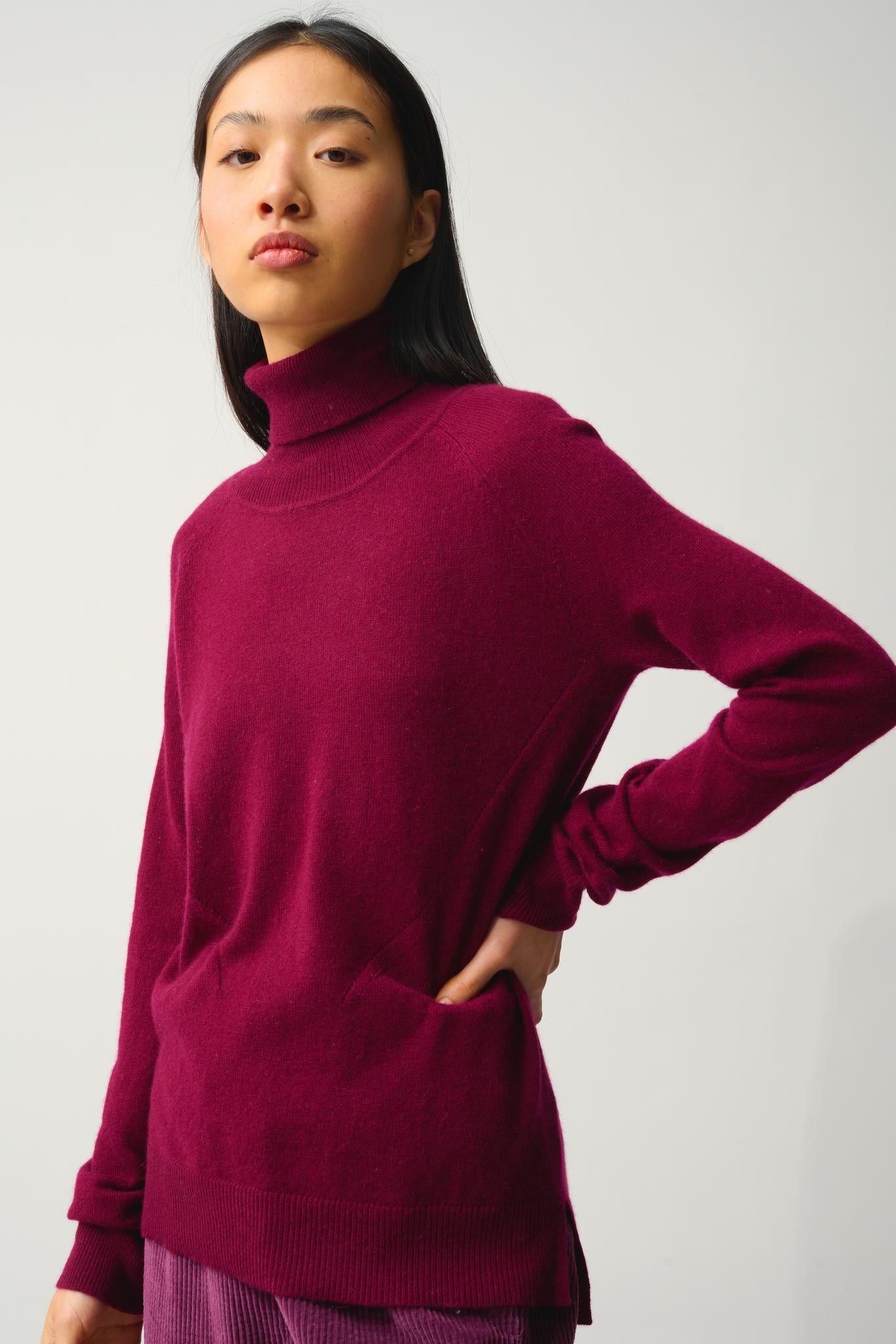 MADELINE pull col roulé bordeaux 100% cachemire