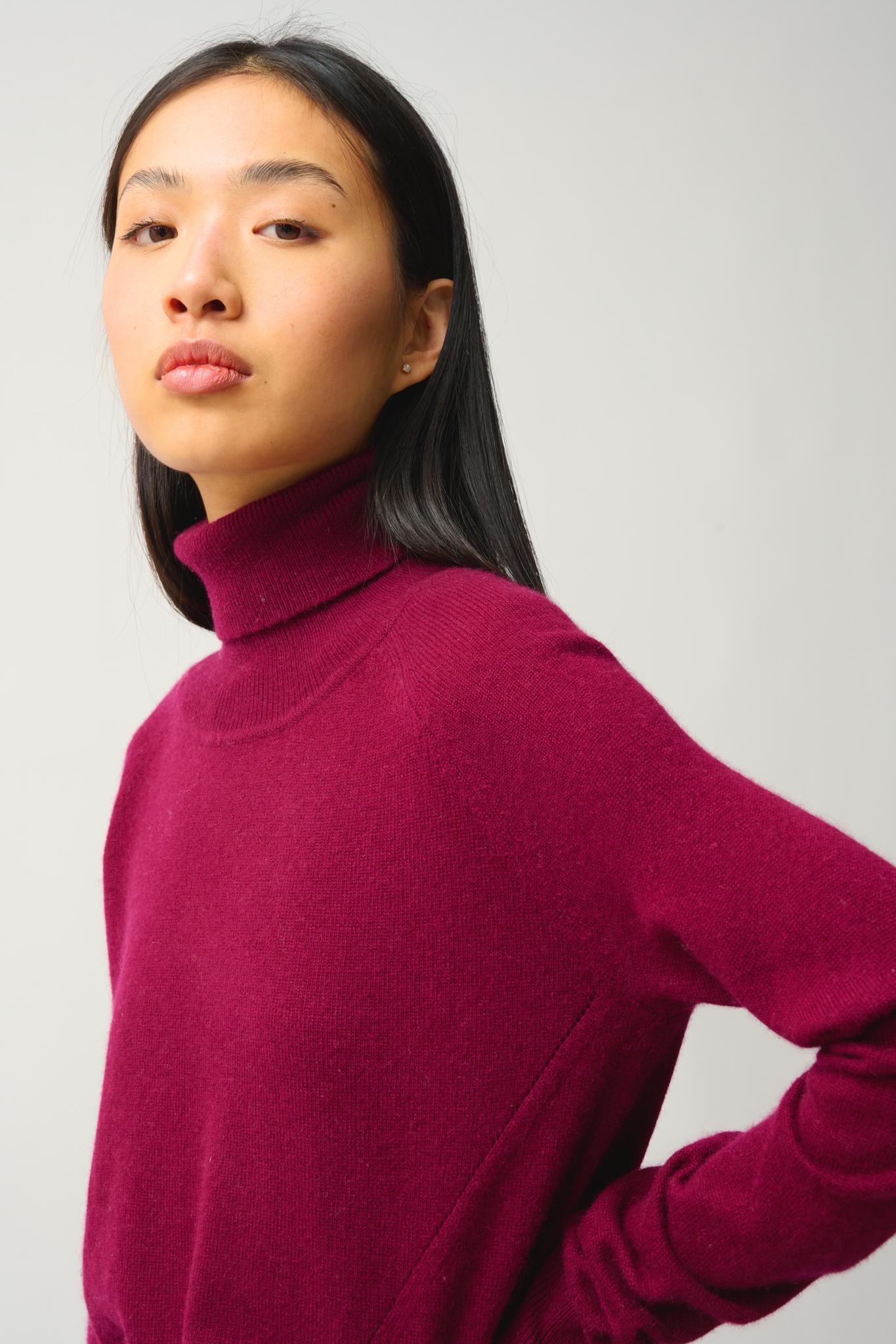 MADELINE pull col roulé bordeaux 100% cachemire