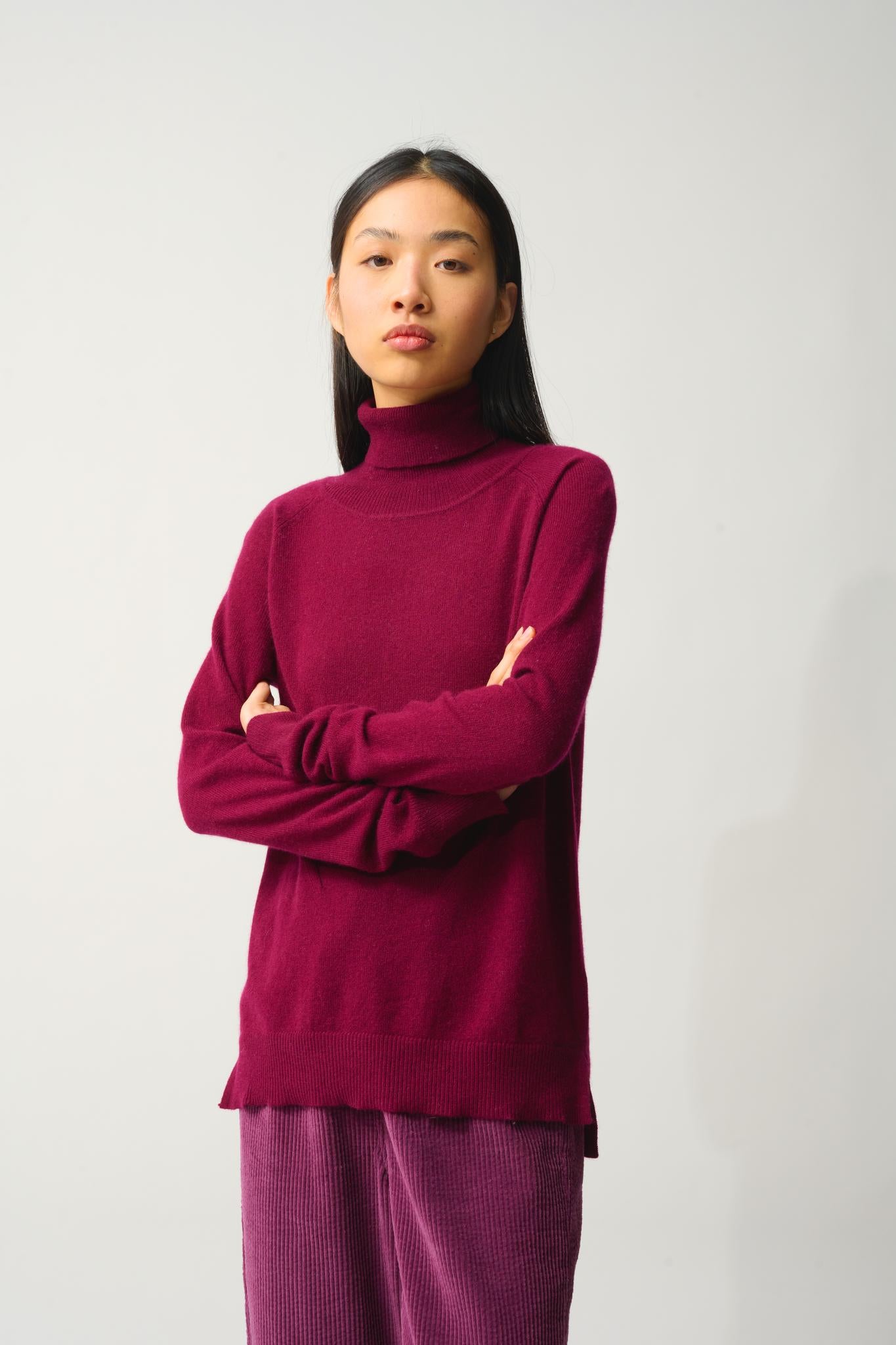MADELINE pull col roulé bordeaux 100% cachemire