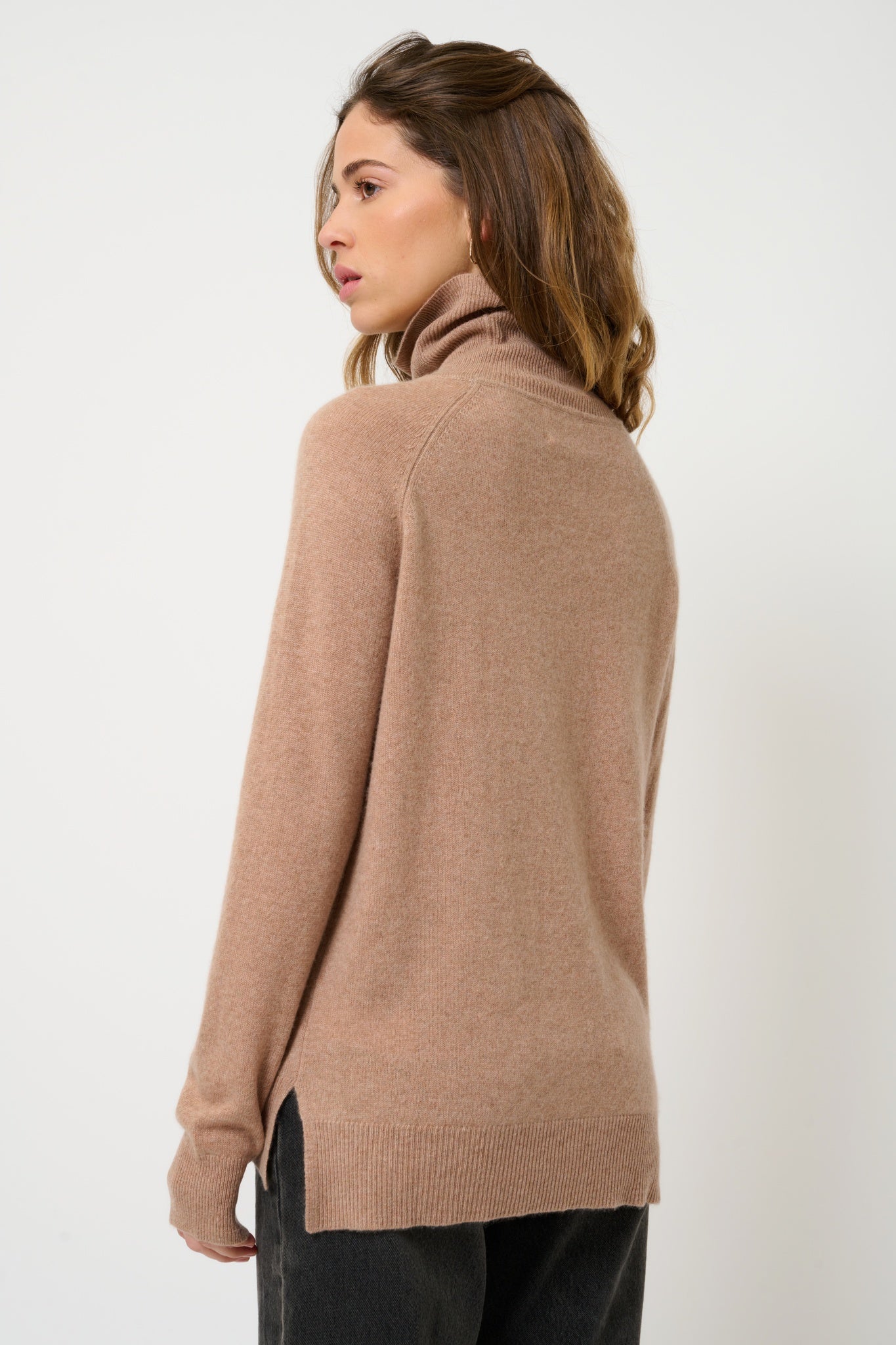 MADELINE camel turtleneck sweater 100% cashmere