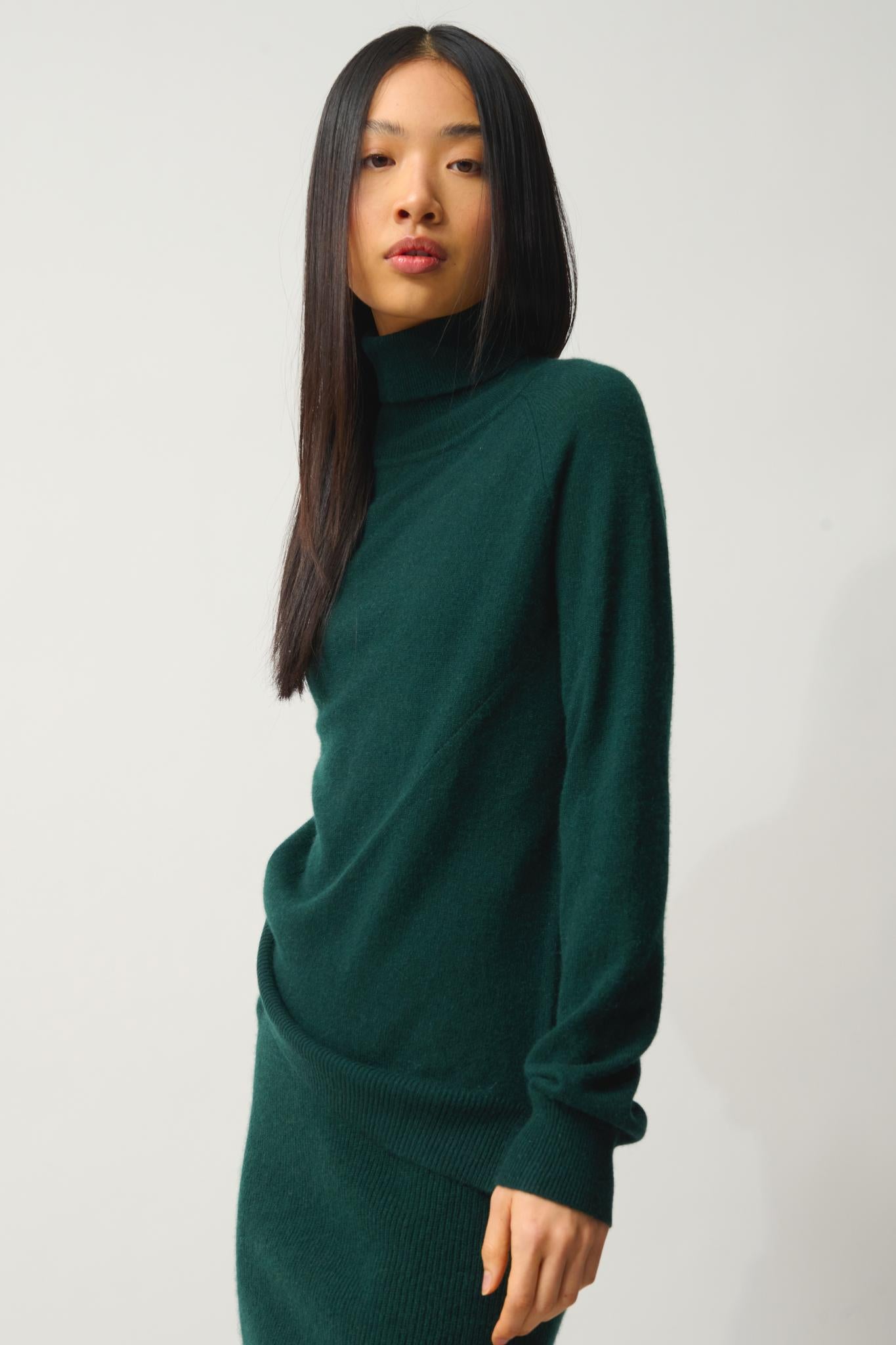 MADELINE pull col roulé cyprès 100% cachemire