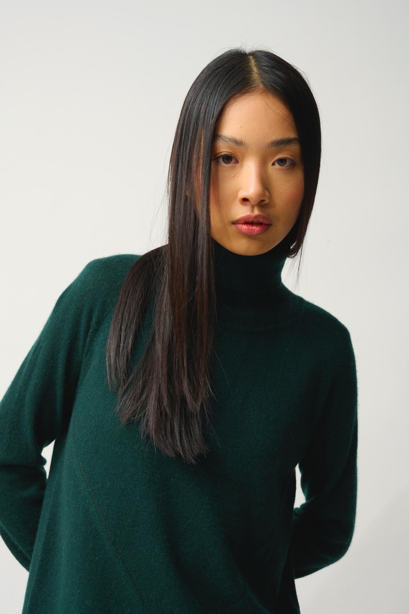 MADELINE pull col roulé cyprès 100% cachemire