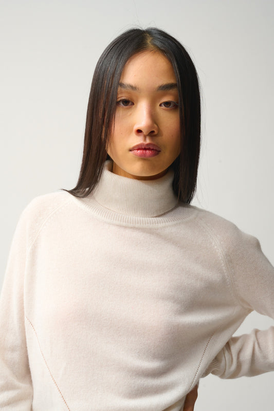 MADELINE Rollkragenpullover Elfenbein 100% Kaschmir