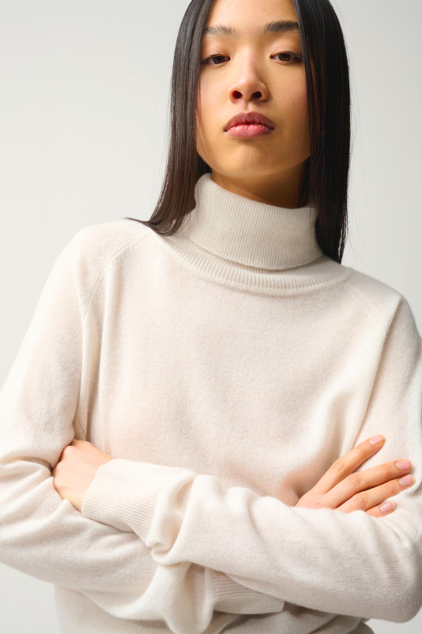 MADELINE pull col roulé ivoire 100% cachemire