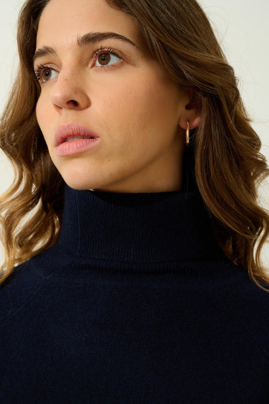 MADELINE navy turtleneck sweater 100% cashmere