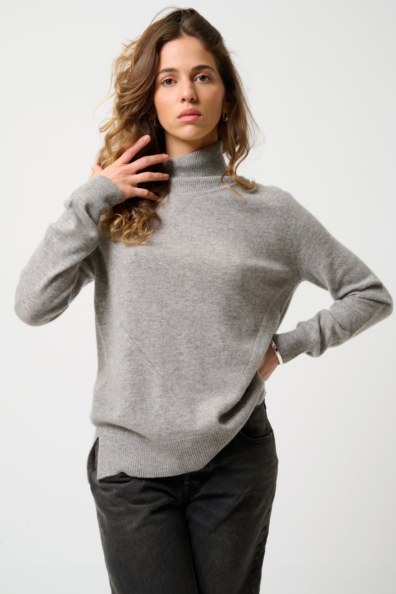 MADELINE Rollkragenpullover Wolke meliert 100% Kaschmir