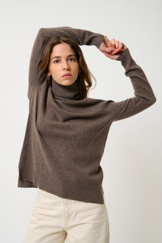 MADELINE Rollkragenpullover taupe meliert 100% Kaschmir