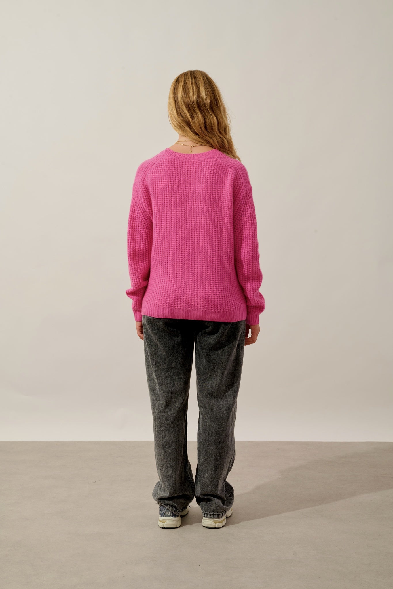 MAELIS pull col rond 6 fils rose 100% cachemire