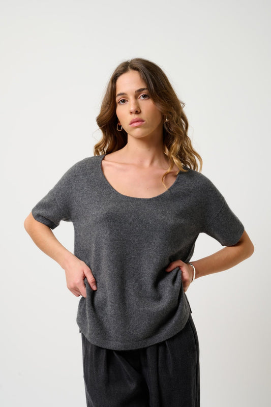 MAELYS turtleneck shirt anthracite mottled 100% cashmere