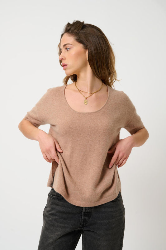 MAELYS thirt round neck camel mottled 100% cashmere