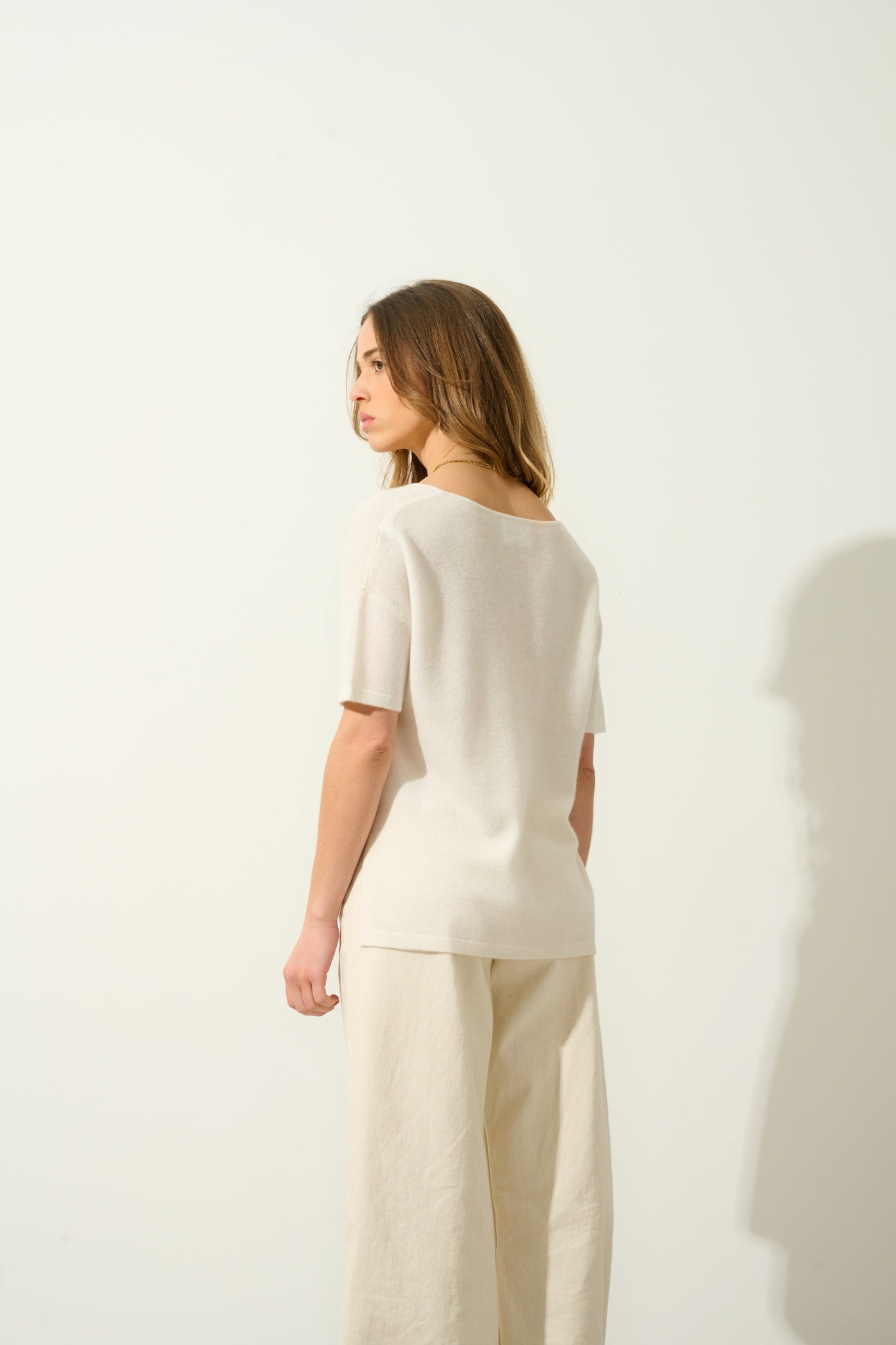 MAELYS t-shirt col rond ivoire 100% cachemire