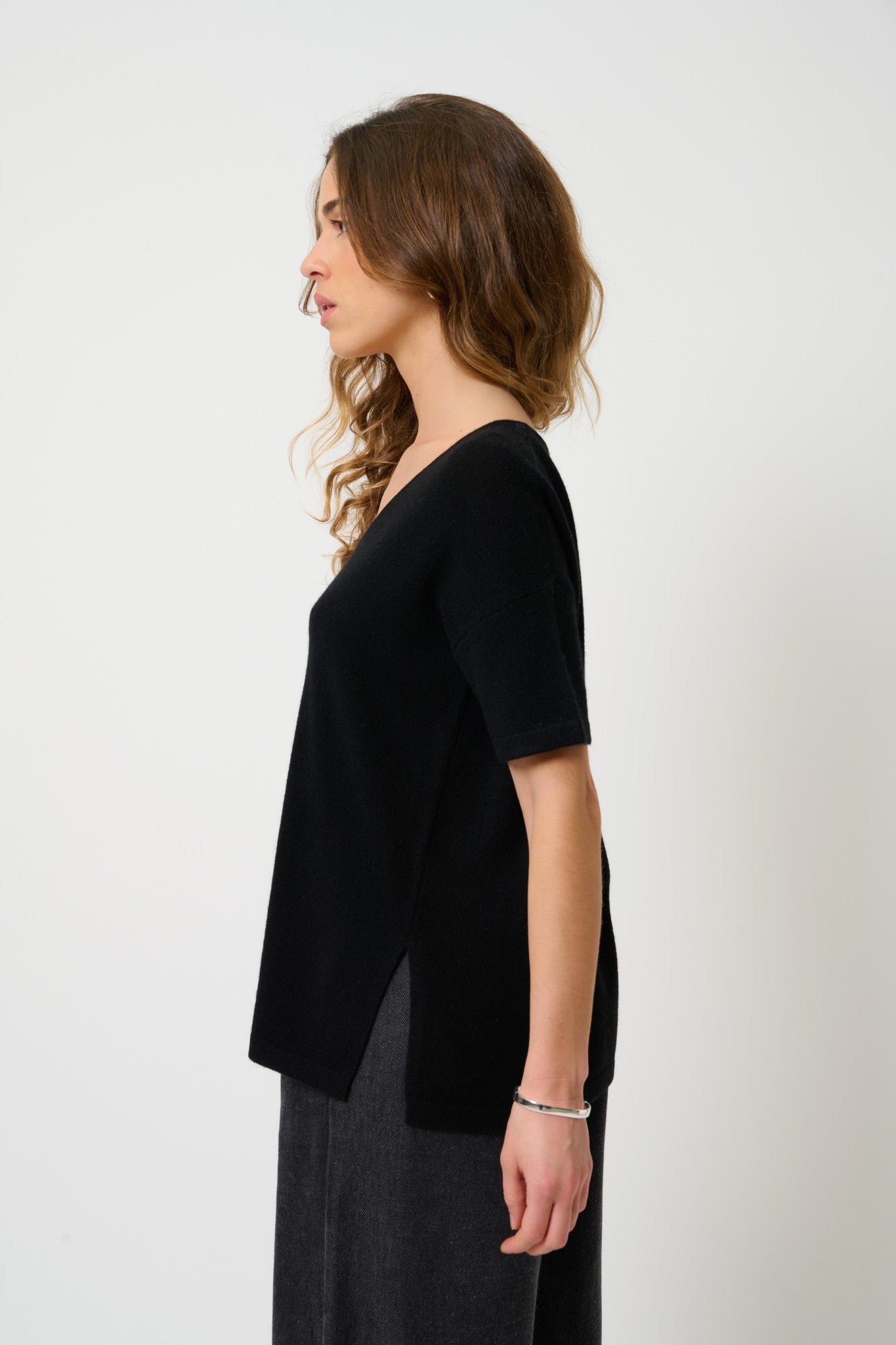 maelys t-shirt col rond noir 100% cachemire