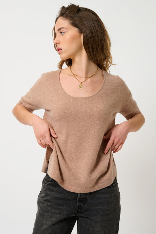 MAELYS thirt round neck camel mottled 100% cashmere