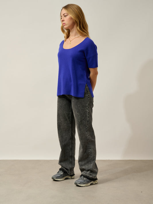 MAELYS Thirt Round-Neck Sweater, Indigo, 100% Cashmere