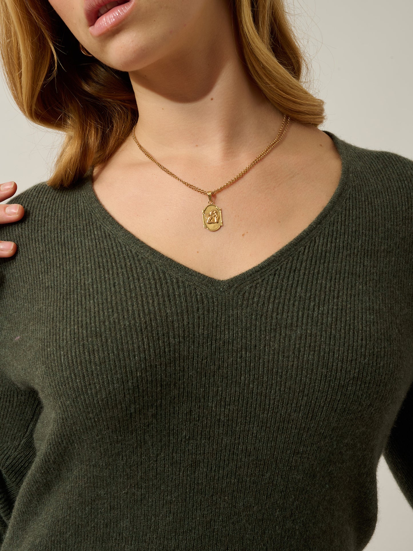 MAEN robe col v kaki chiné 100% cachemire