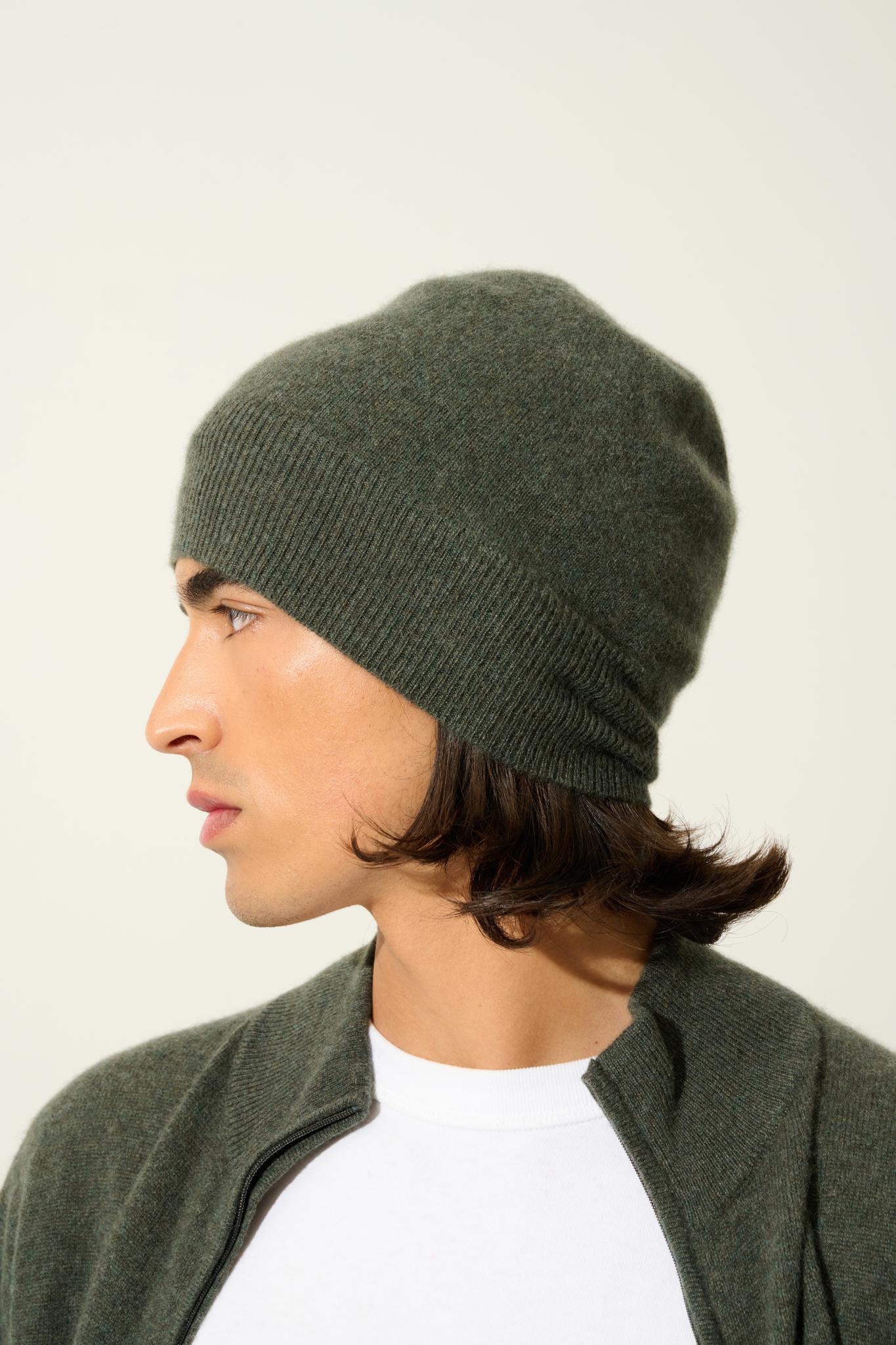 MANTI khaki mottled beanie 100% cashmere