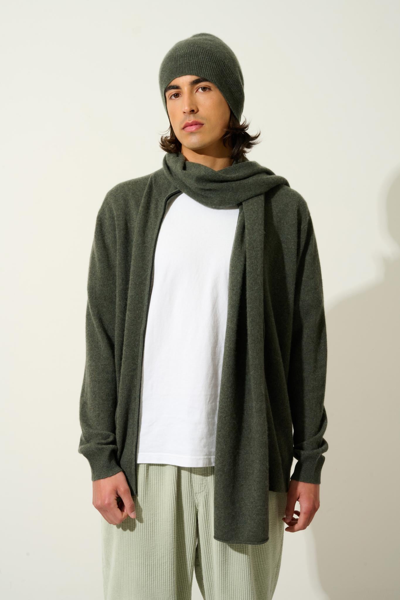 MANTI khaki mottled beanie 100% cashmere