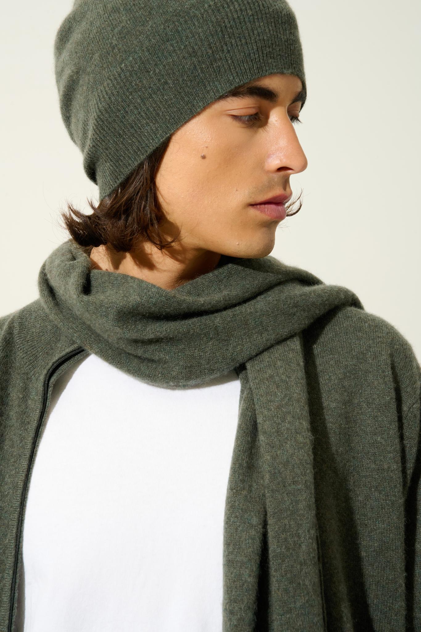 MANTI khaki mottled beanie 100% cashmere