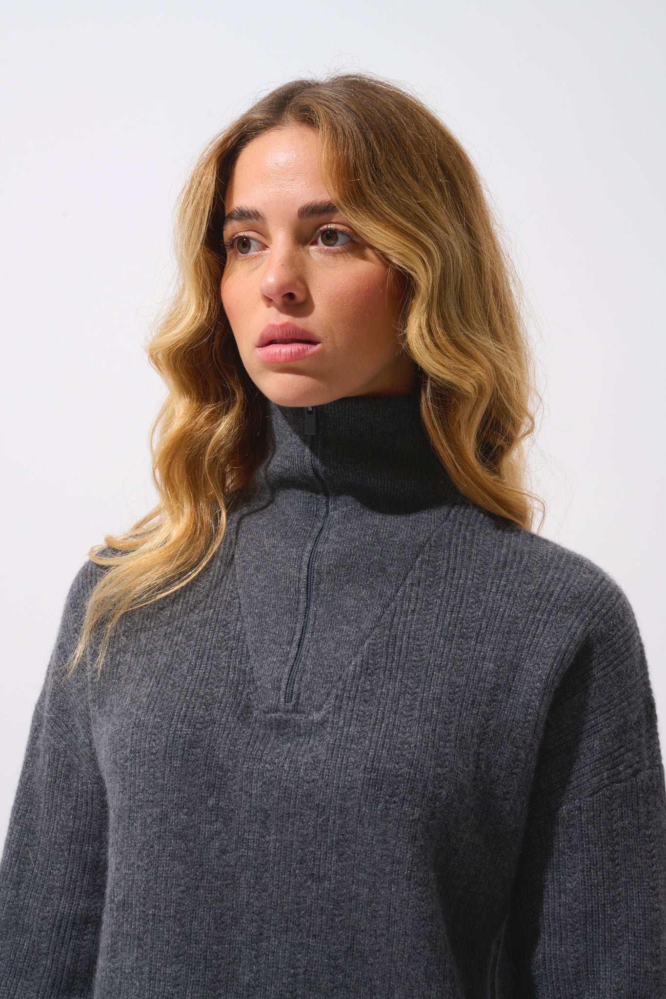 MARIE trucker sweater anthracite mottled 100% cashmere