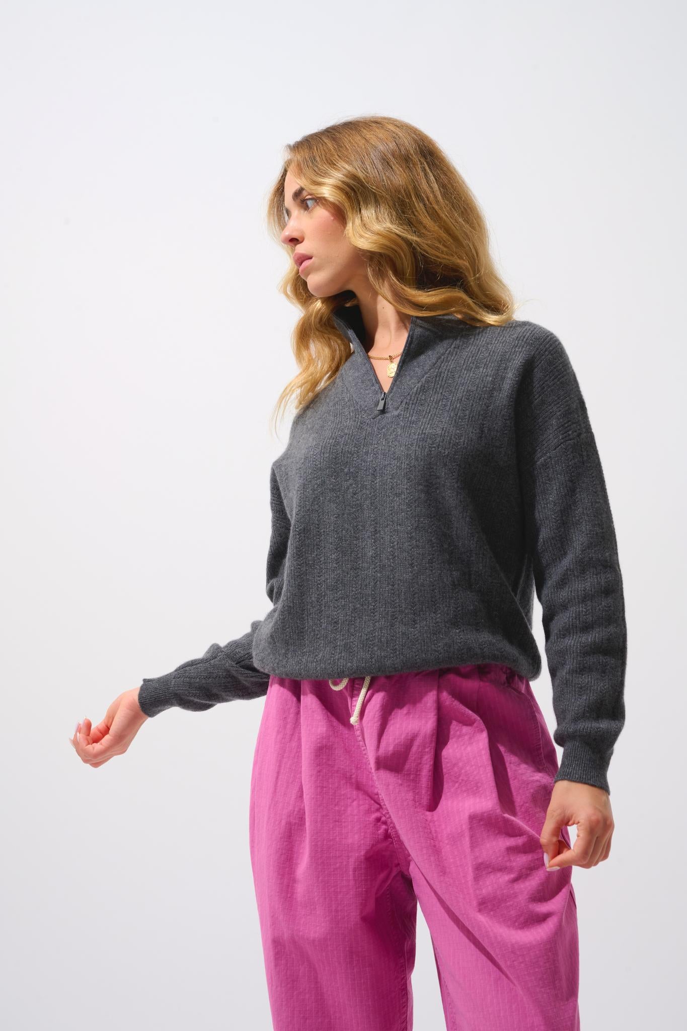 MARIE pull camionneur anthracite chiné 100% cachemire