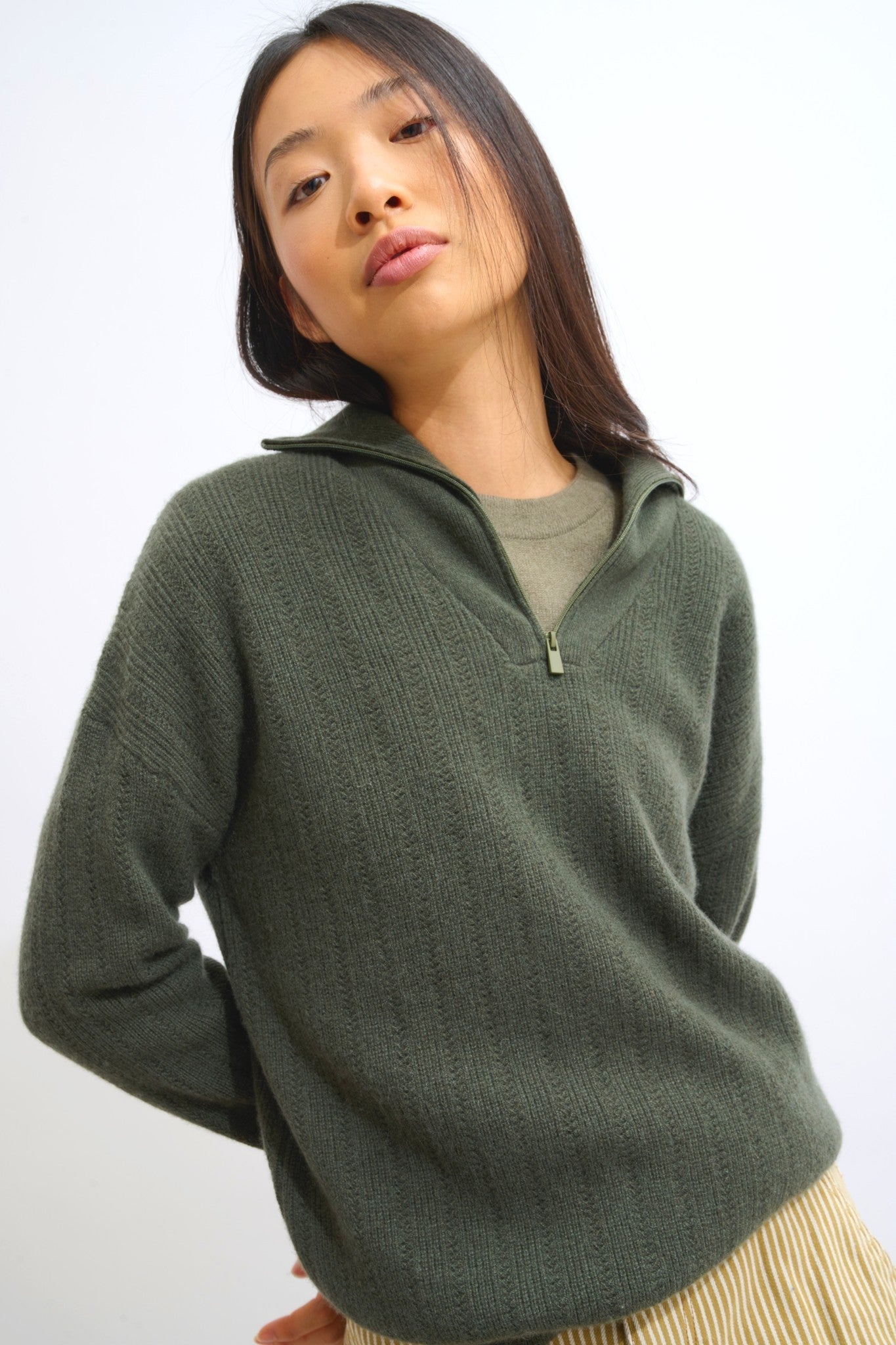 marie pull camionneur kaki 100% cachemire