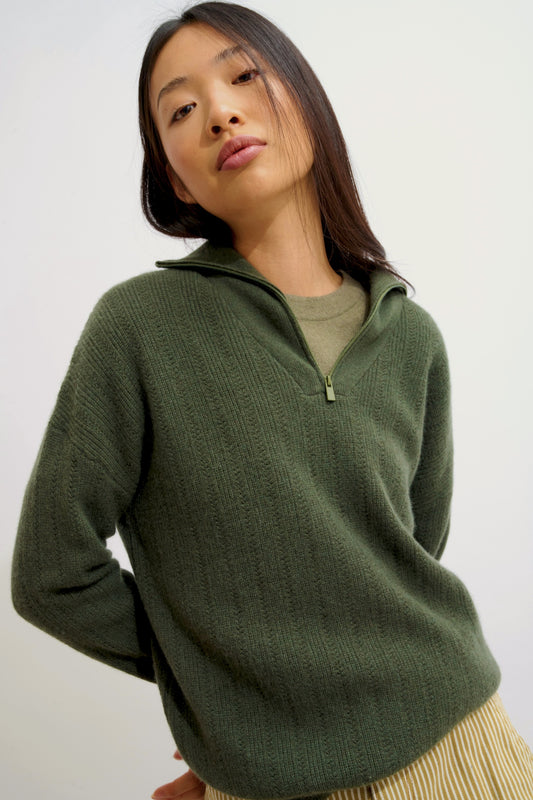 MARIE pull camionneur kaki 100% cachemire