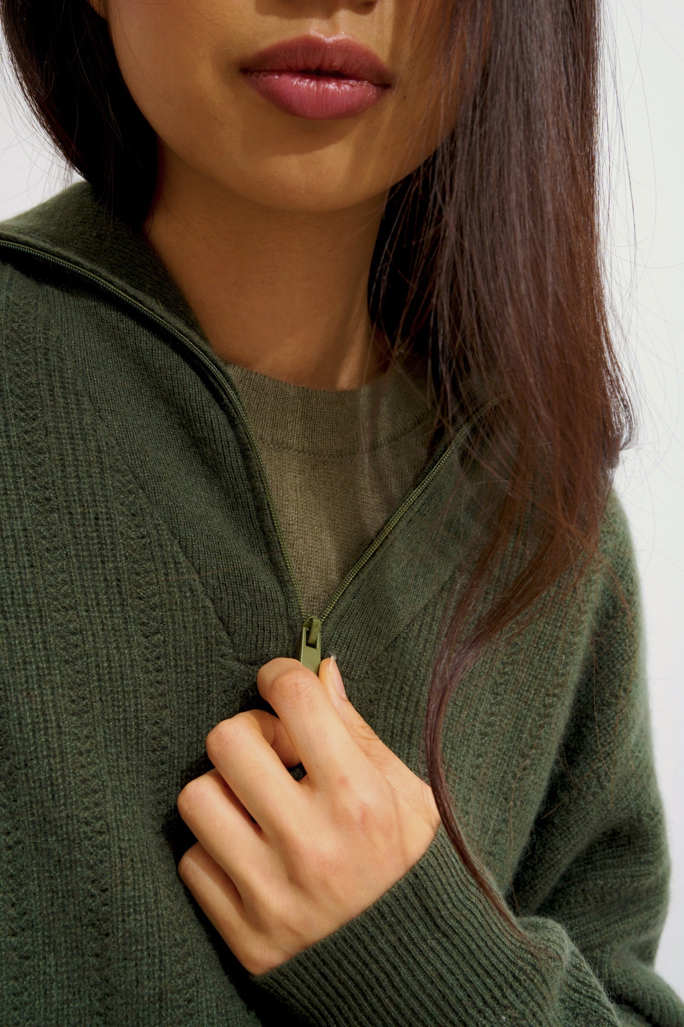 MARIE pull camionneur kaki 100% cachemire