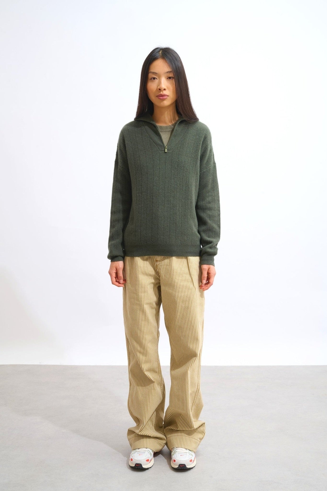 marie pull camionneur kaki 100% cachemire