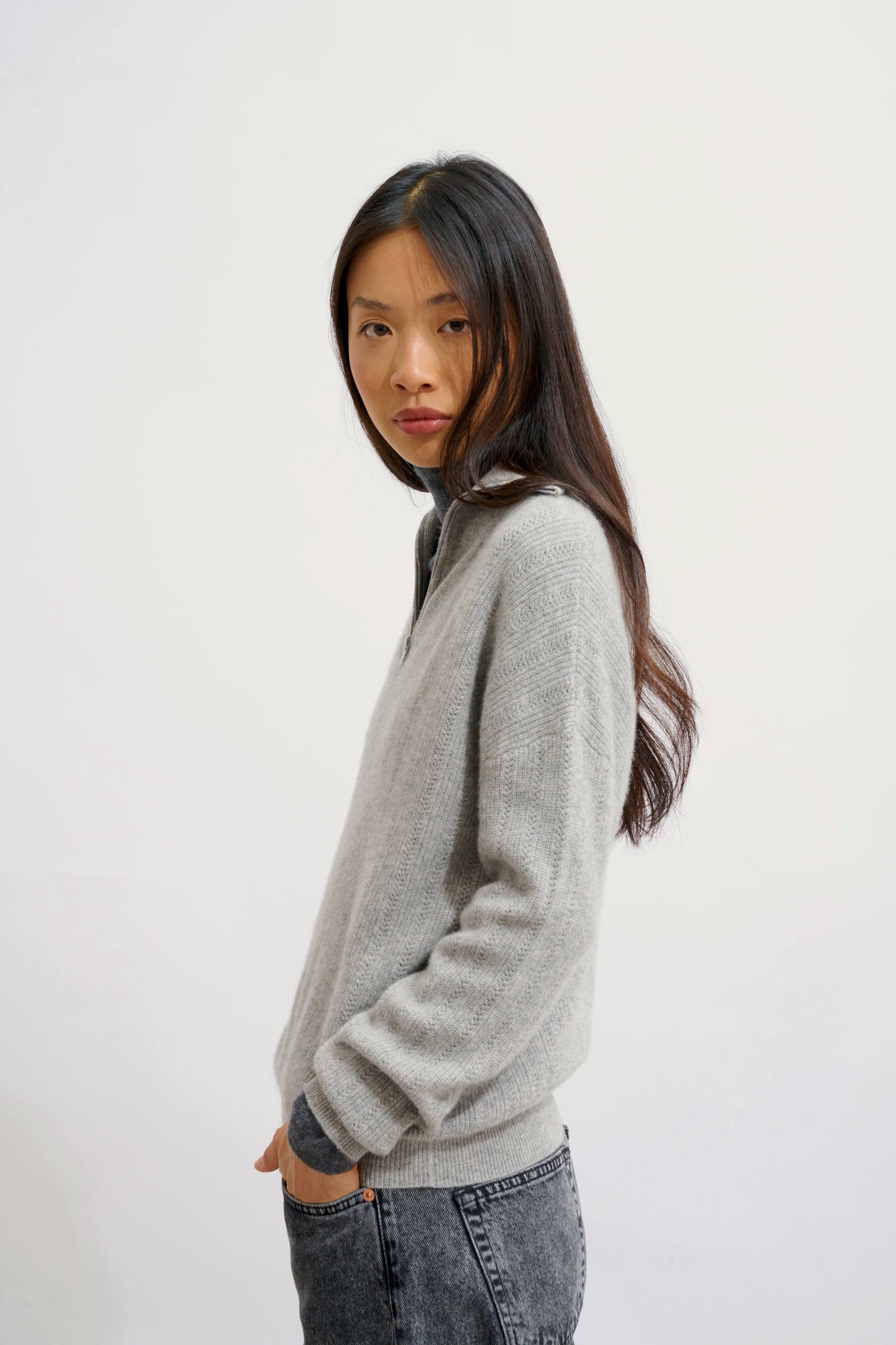 MARIE pull camionneur nuage chiné 100% cachemire