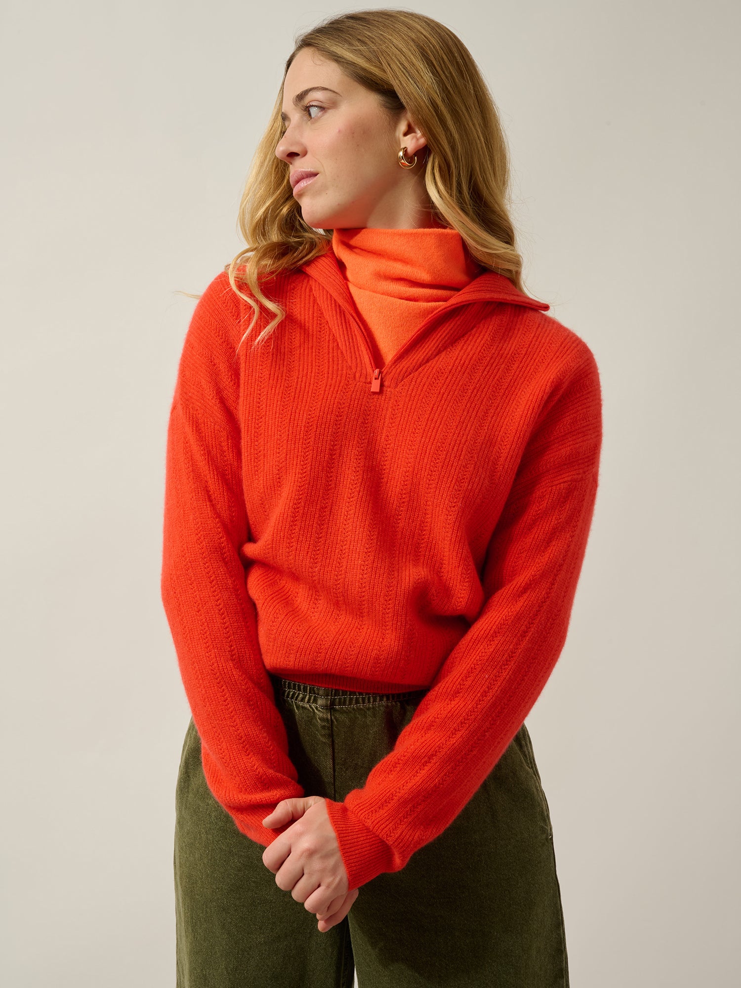 MARIE pull camionneur orange 100% cachemire