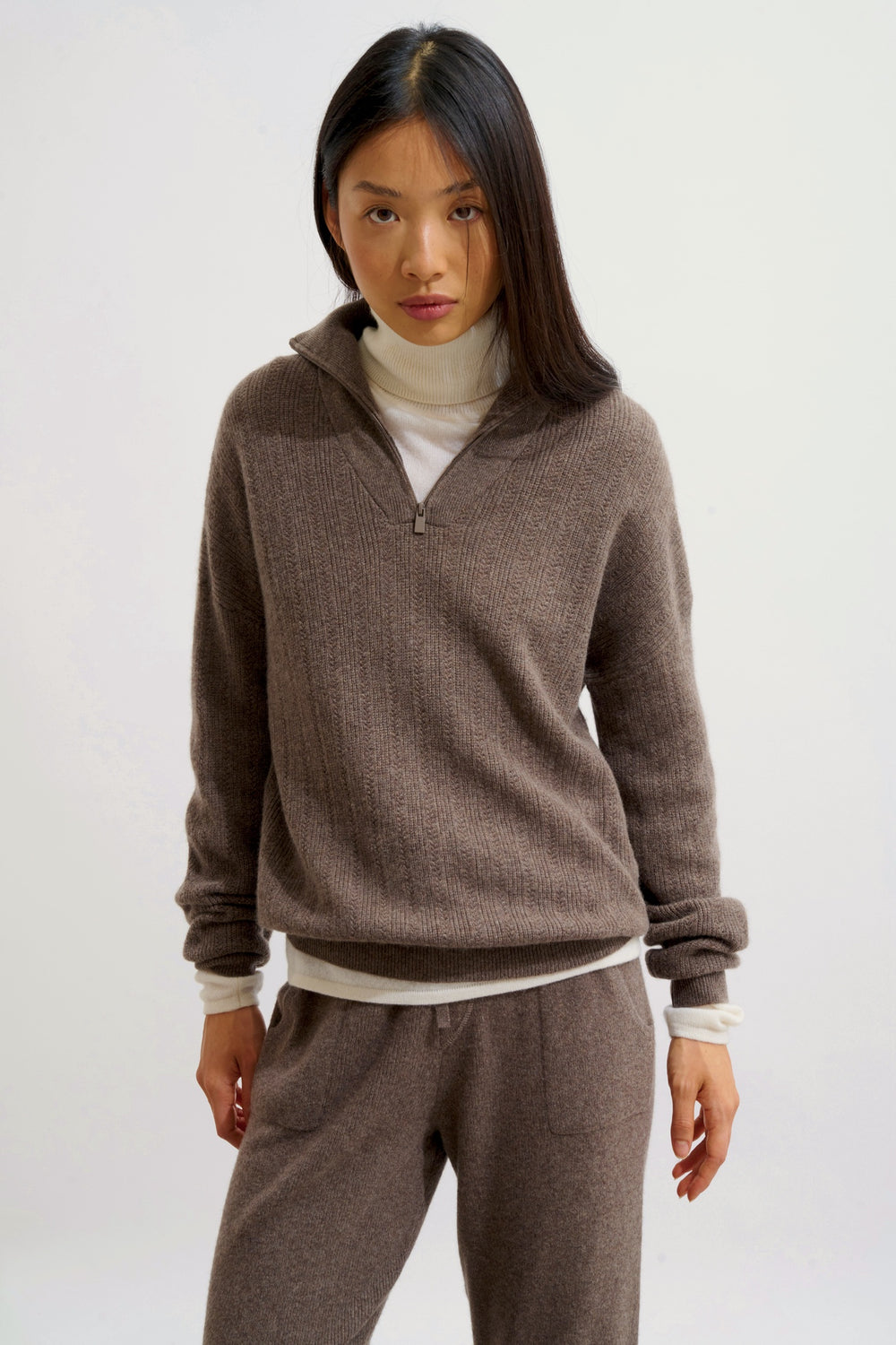 MARIE Trucker Pullover taupe meliert 100% Kaschmir