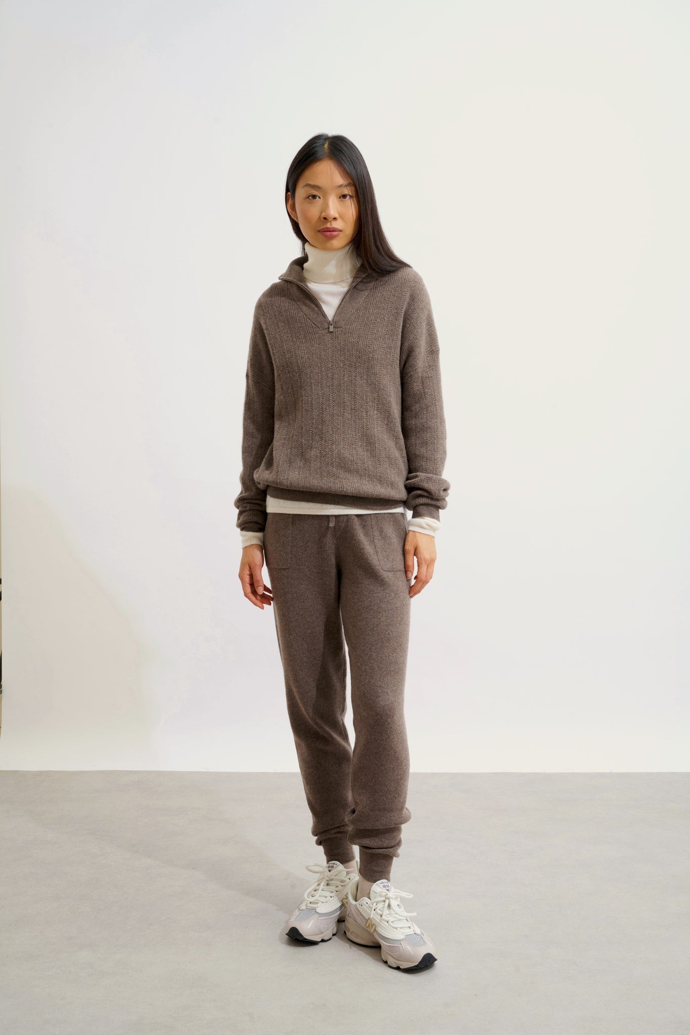 MARIE Trucker Pullover taupe meliert 100% Kaschmir