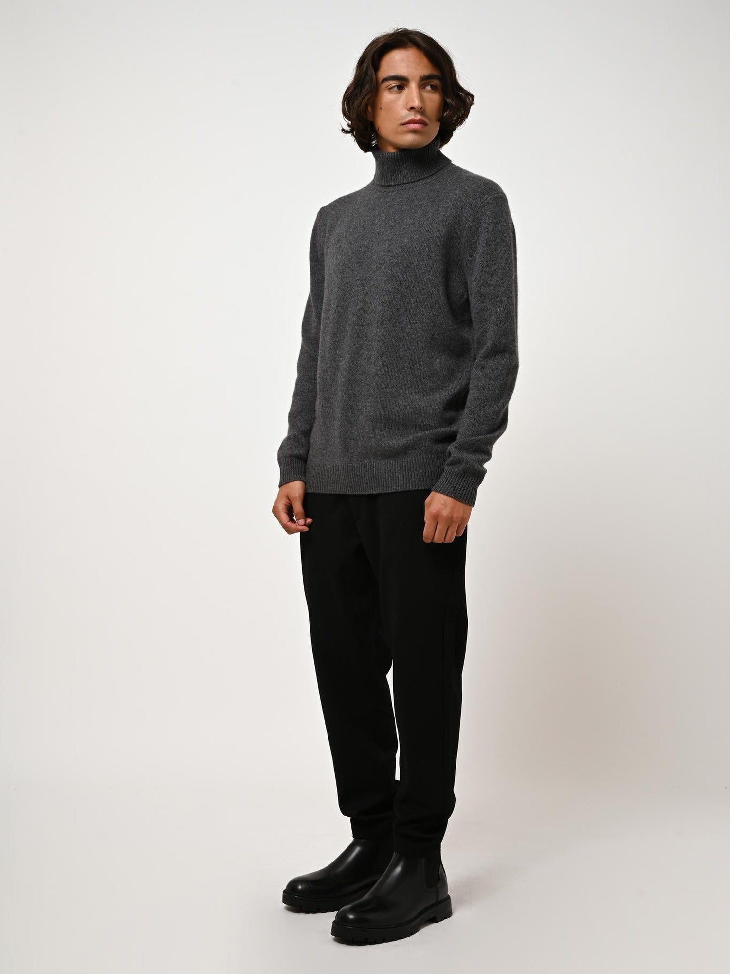 MARTIN pull col roulé fils anthracite chiné 100% cachemire