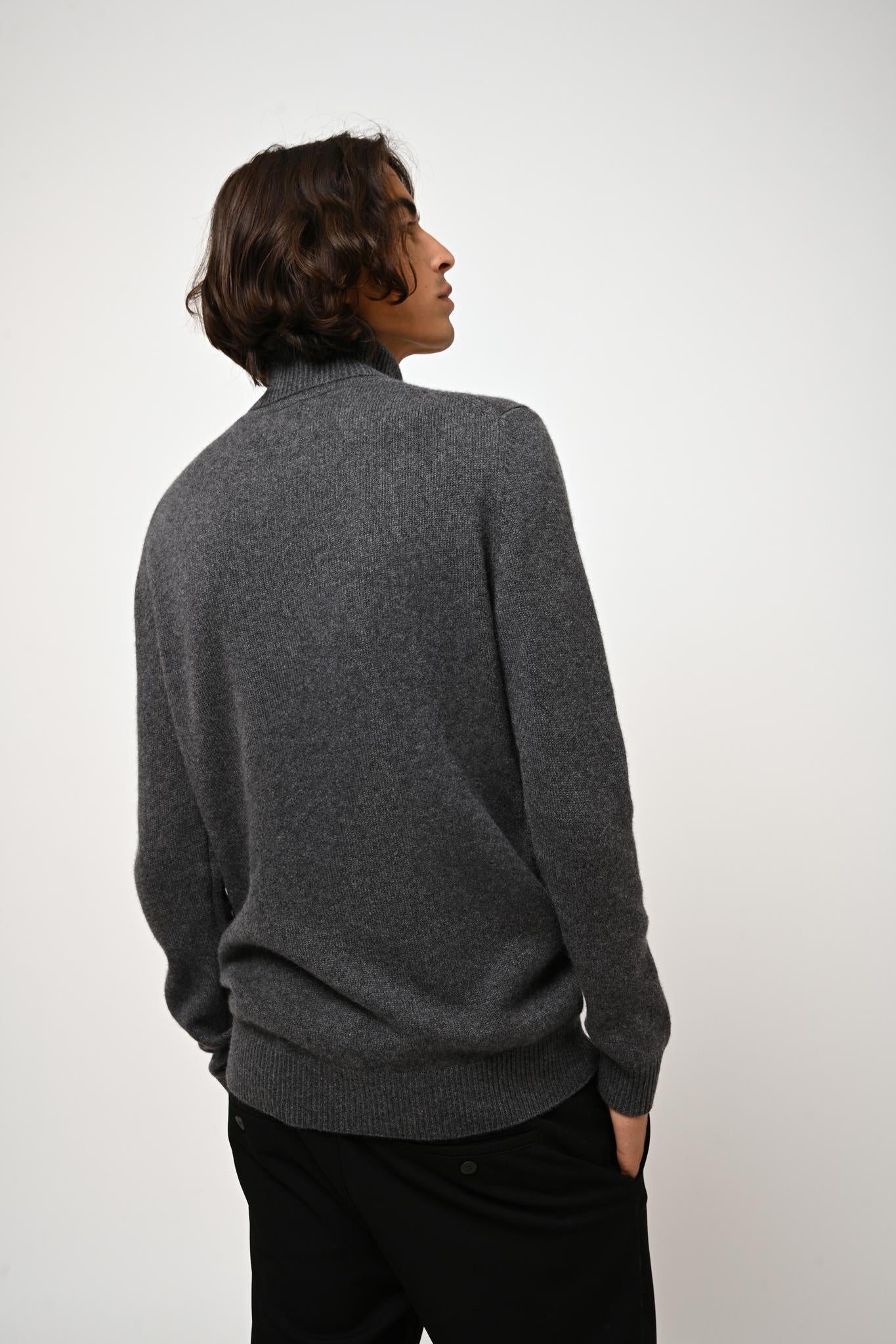 MARTIN pull col roulé 4 fils anthracite chiné 100% cachemire