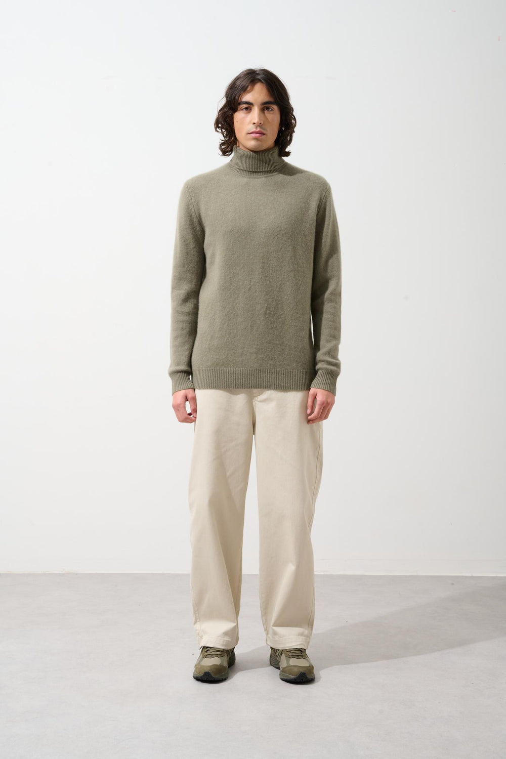 MARTIN pull col roulé 4 fils army 100% cachemire